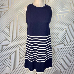 Aquascutum‎ London Sweater Dress Sleeveless Striped Wool Navy Blue Size Small